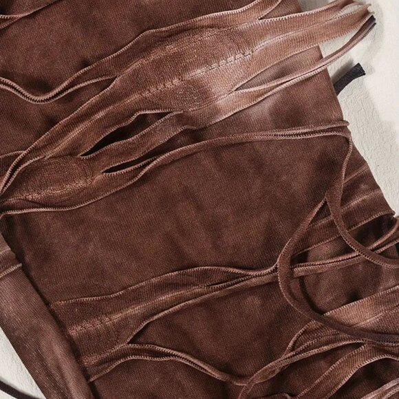 Earthy Brown Tassel Fringe Boho Grunge Leggings Pants - Picture 5 of 5